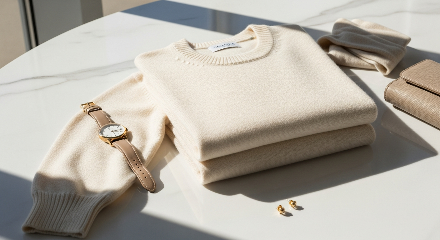 Casasola Orso cashmere-silk knit crewneck in stone color displayed on luxury fashion model