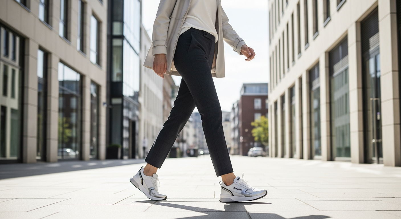Women's Coolway Goal Sneakers in silver mirror and red love colorways displayed on urban street