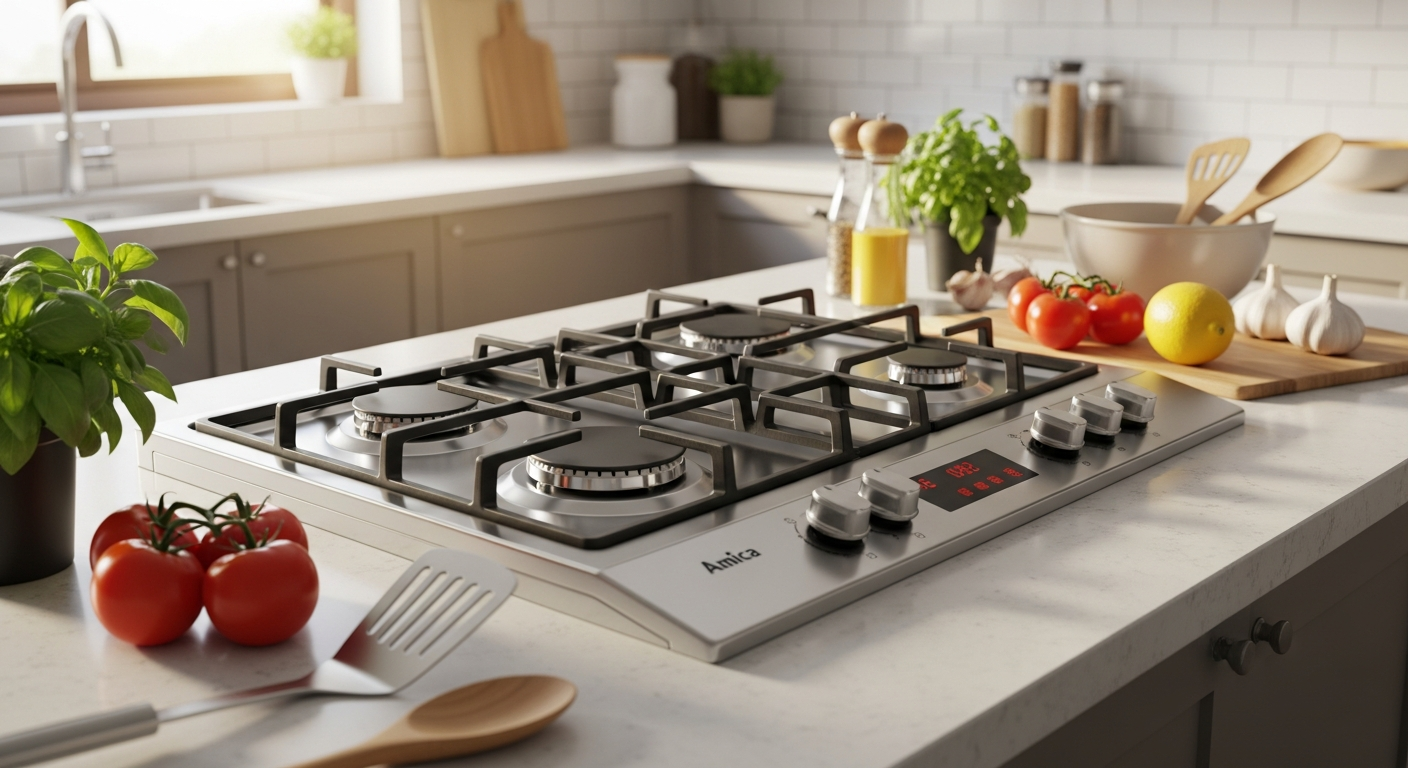 Amica 60cm Four Zone Solid Plate Electric Hob stainless steel finish