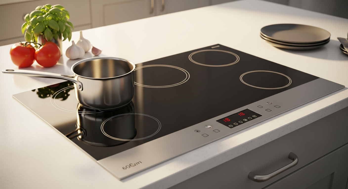 Amica 60cm stainless steel electric hob with four solid cooking zones