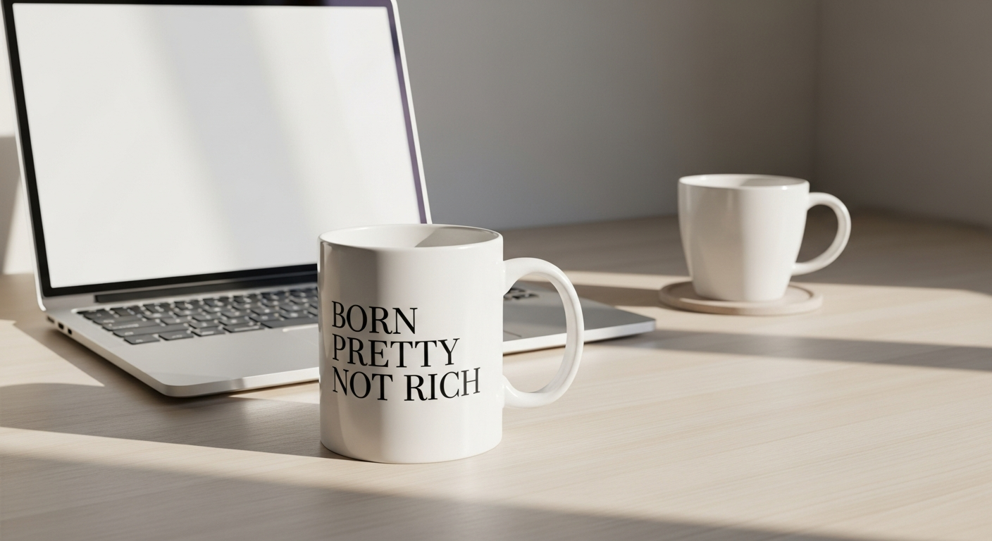 Born Pretty Not Rich mug with Spanish text displayed on white ceramic