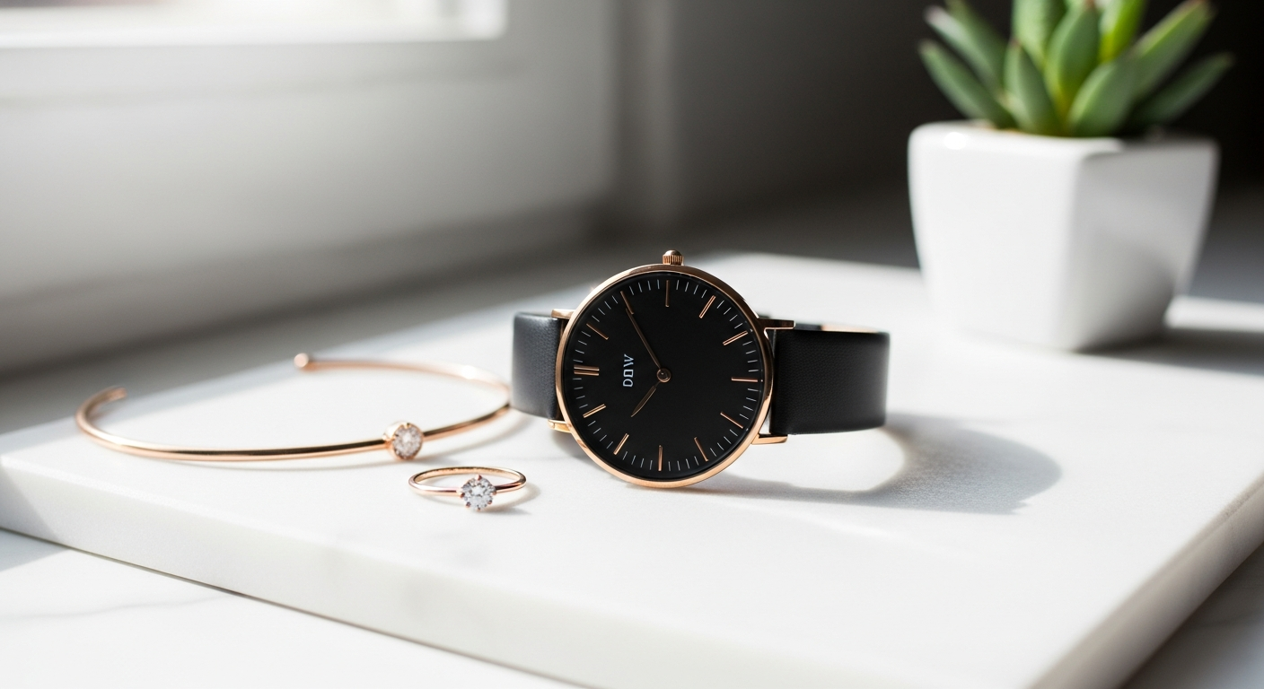 Petite Melrose Black Rose Gold Watch Guide