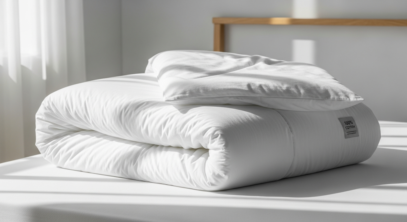 Daunenstep CottonStep Natural Fiber Duvet displayed on bed with pure cotton filling visible