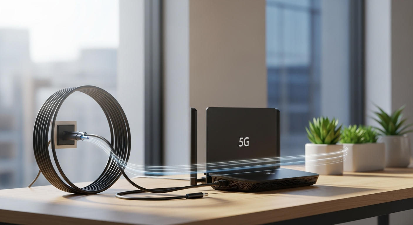 Delta Unlimited Fiber 5G Mobile router and 5G smartphone displaying connectivity