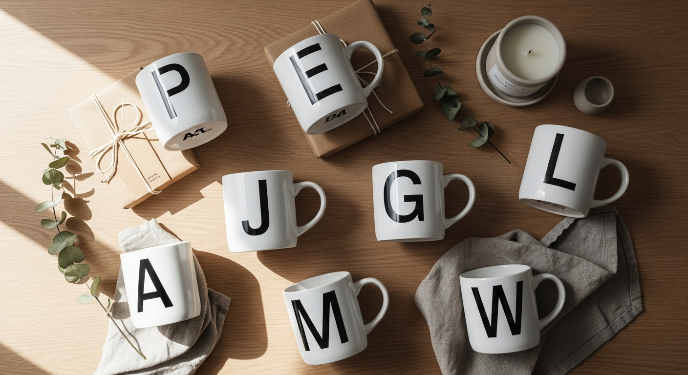 Design Letters Arne Jacobsen Typography Mug with hand-drawn letter in Nordic style