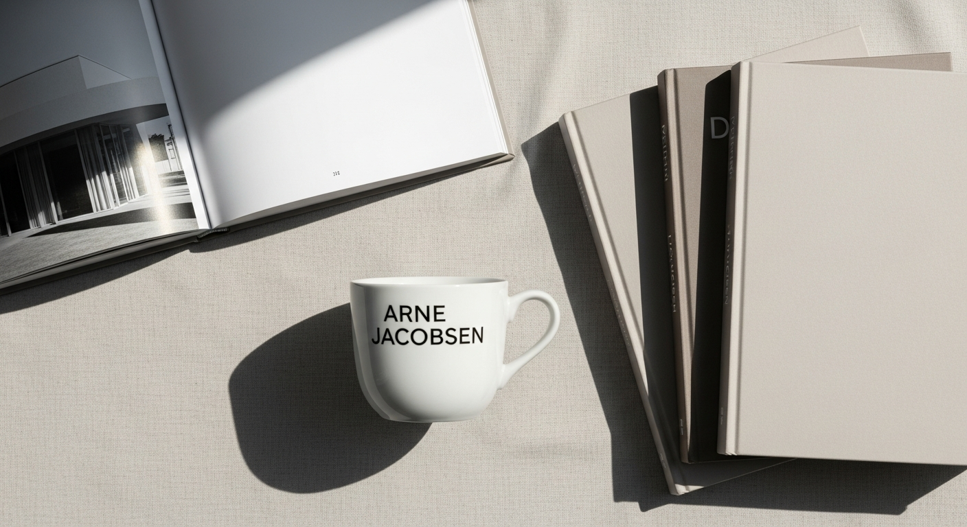 Arne Jacobsen Typography Porcelain Cup with minimalist Bauhaus design letters