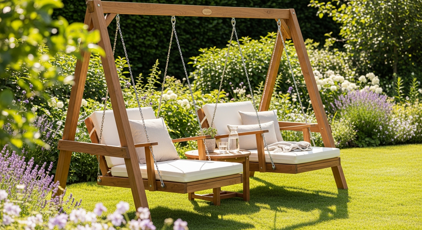 CASARIA Swing Lounger Set made of FSC-certified acacia wood in outdoor garden setting
