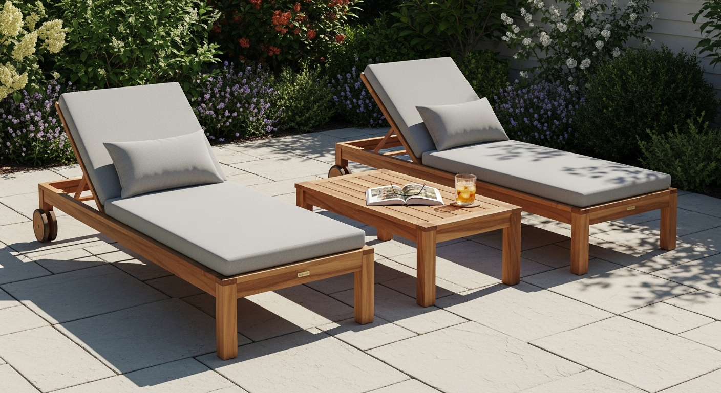 DeubaXXL CASARIA acacia wood garden lounger set with adjustable backrest and wheels