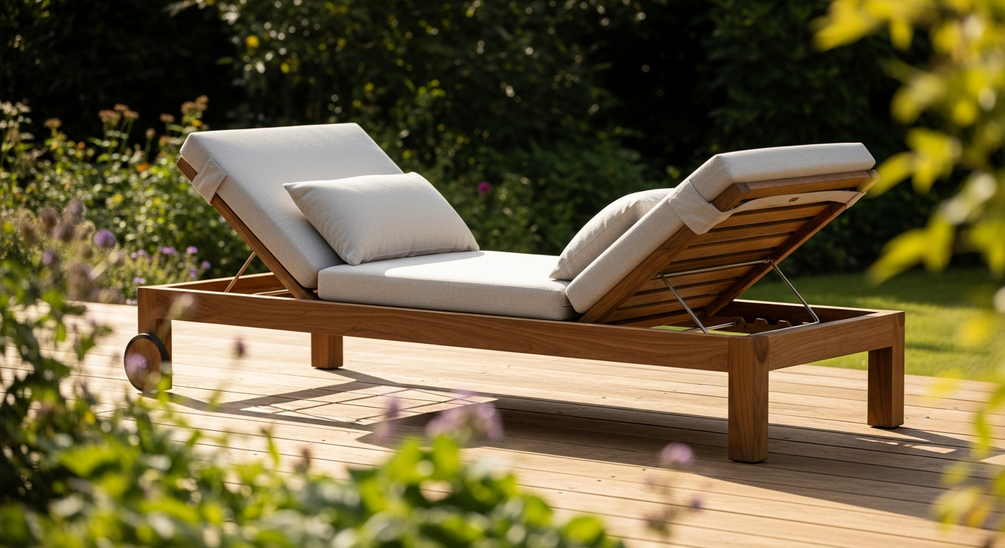 DeubaXXL CASARIA acacia wood sun lounger on garden terrace with adjustable backrest