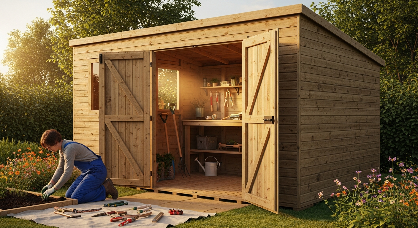 DeubaXXL Anthracite Metal Garden Shed 8x10ft exterior view showing gable roof and sliding doors