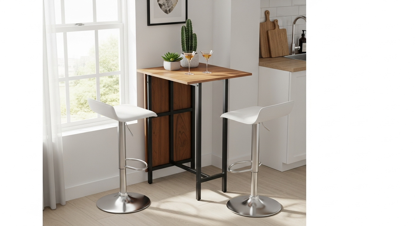 CASARIA Acacia Wood Folding Bar Table in apartment entertaining space