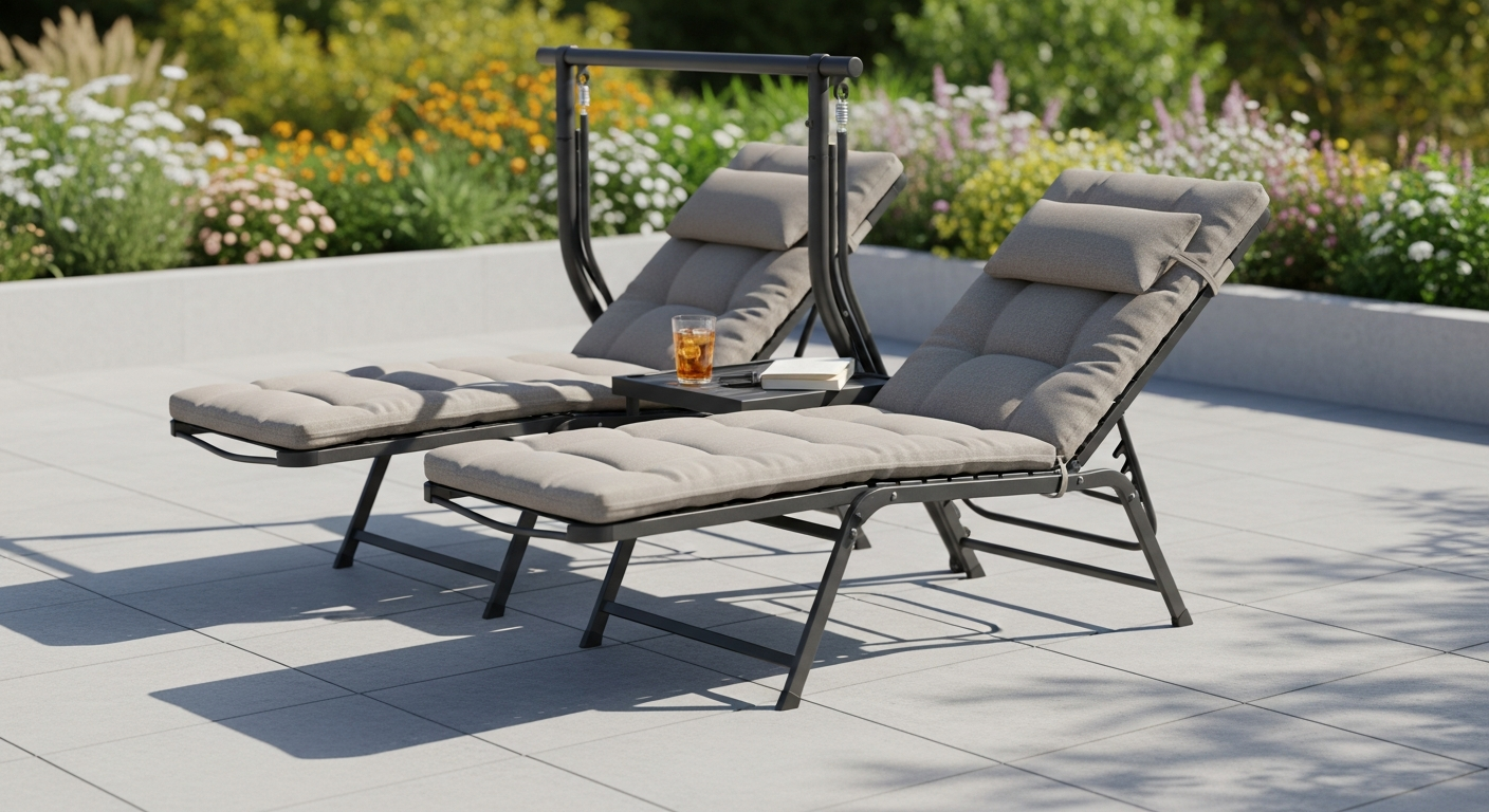 CASARIA Acacia Wood Folding Swing Lounger Set displayed on a modern patio space