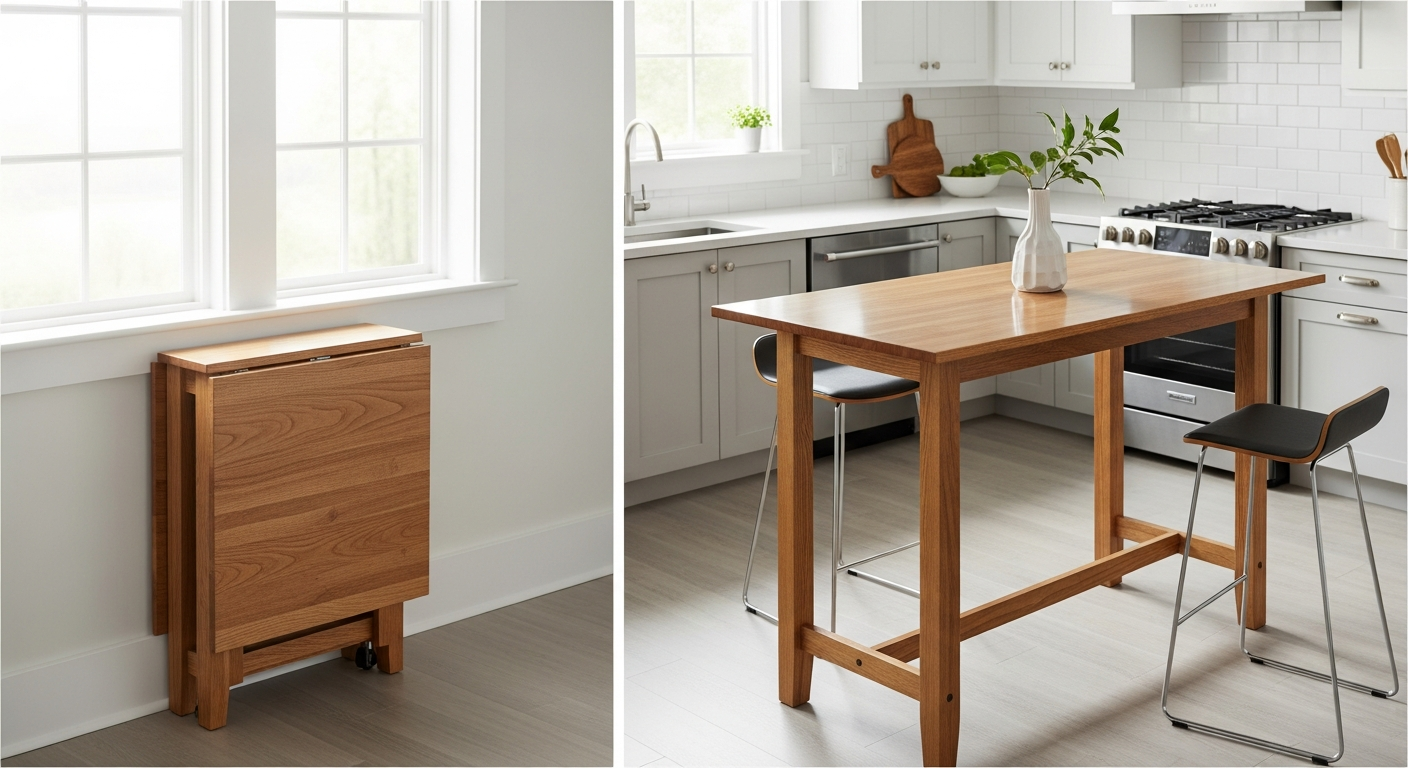 CASARIA solid natural wood foldable bar table in compact entertaining space