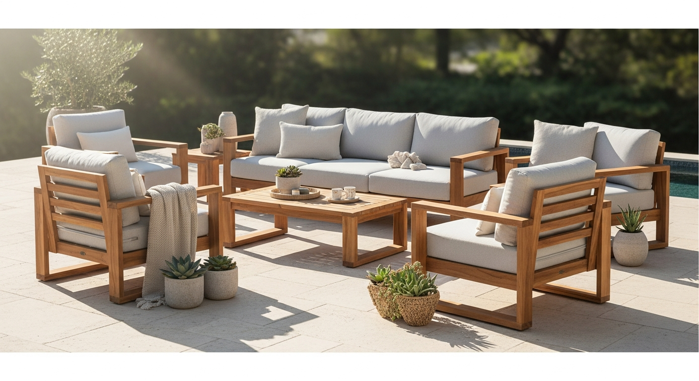 DeubaXXL Tami Sun Acacia Wood Lounger Set with adjustable backrest and wheels