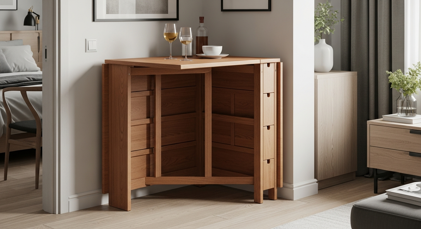 CASARIA® Folding Solid Wood Bar Table in compact apartment setting