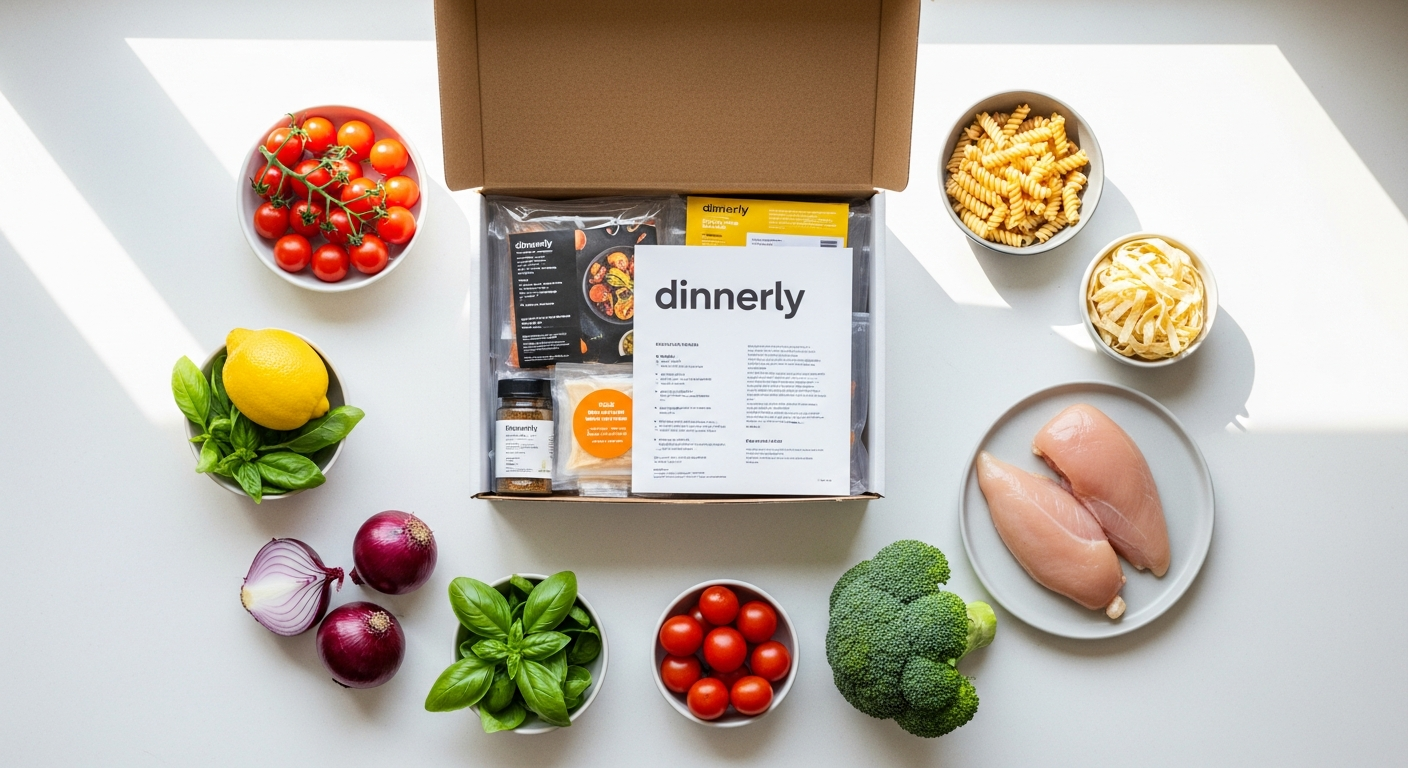 Affordable family dinner table with fresh ingredients and meal kit components