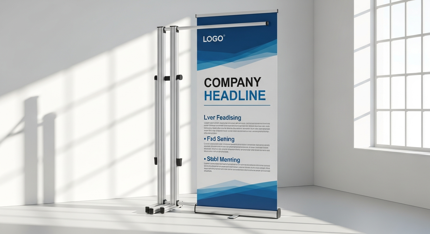 Swift Roller Banner portable exhibition display setup at professional trade show event