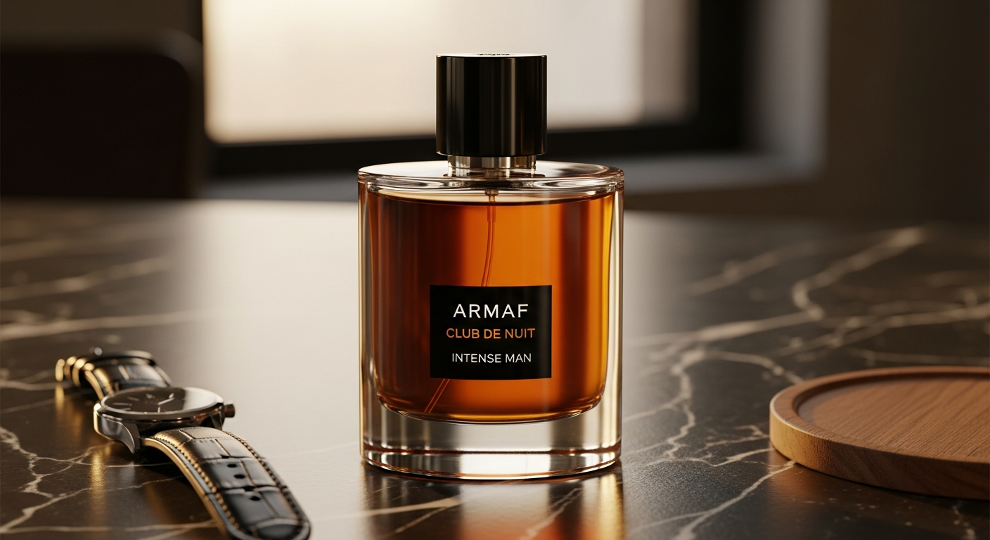 Armaf Club De Nuit Intense Man EDT fragrance bottle displayed against luxury backdrop