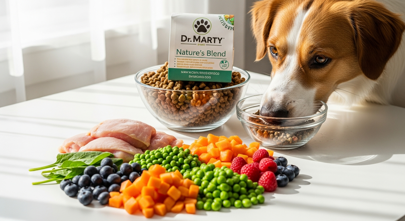 Dr. Marty Nature's Blend freeze-dried raw dog food premium formula package