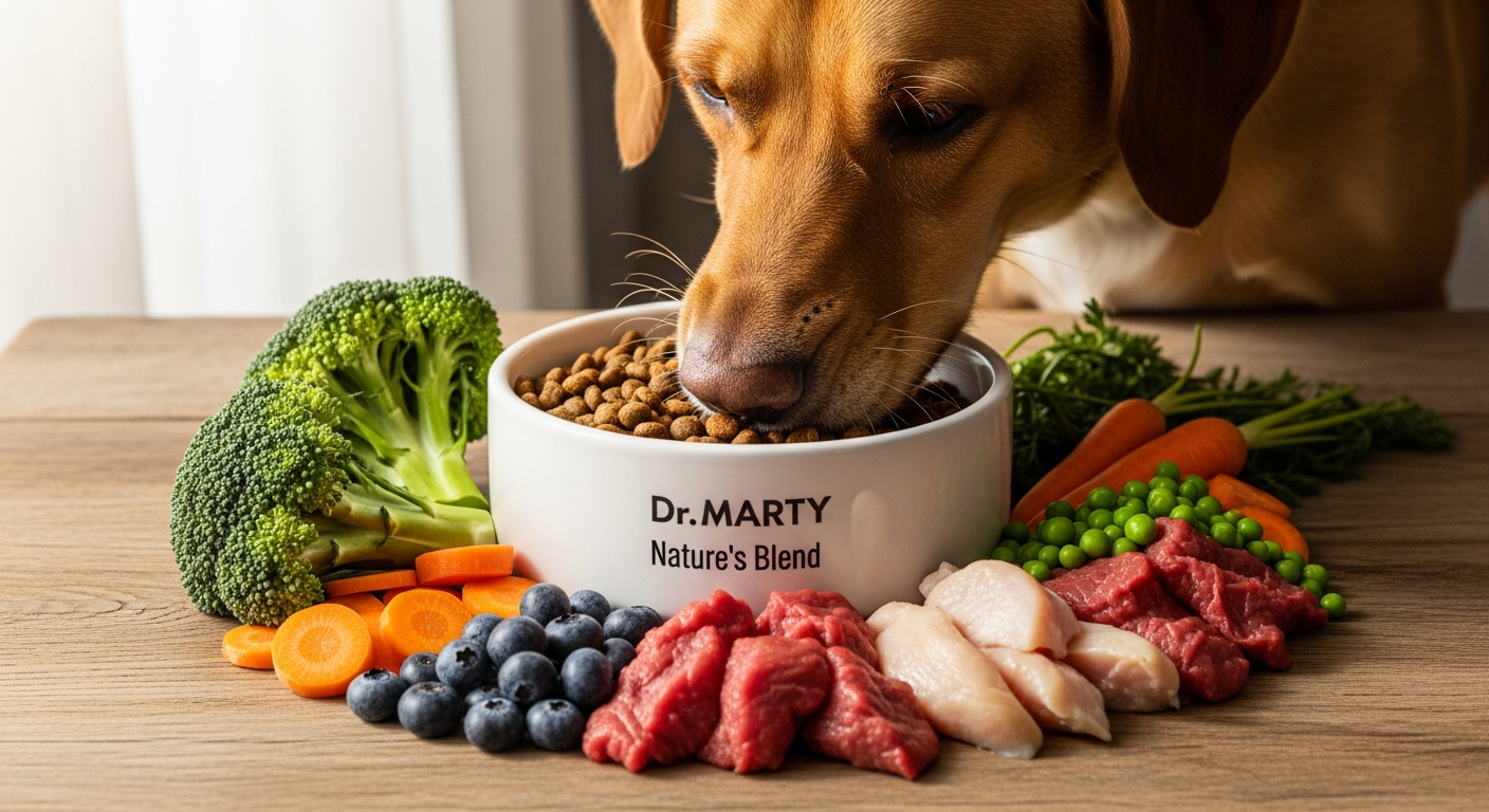 Dr. Marty Nature's Blend freeze-dried raw dog food premium formula package
