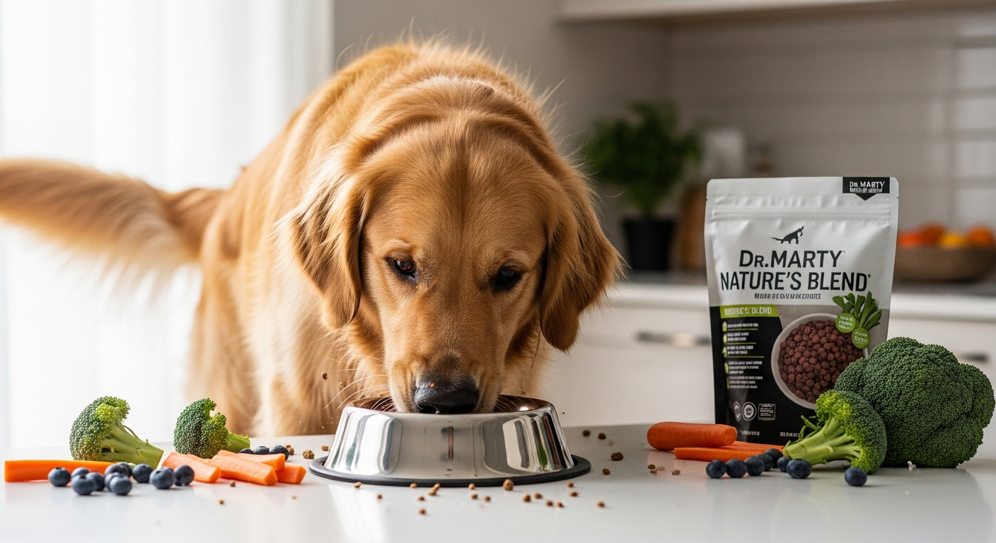 Dr. Marty Nature's Blend freeze-dried raw dog food in premium packaging