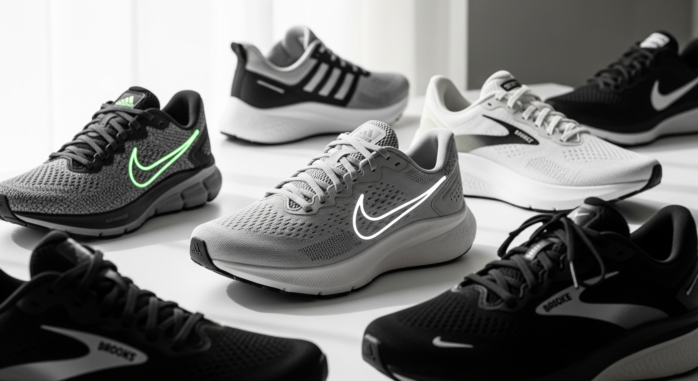 Premium performance running sneakers displayed on white background showing advanced cushioning and breathable mesh design