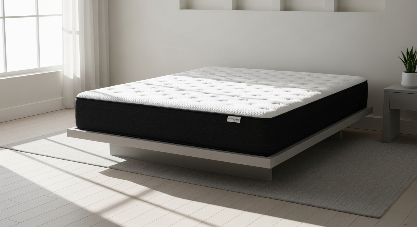 EGOHOME Black 12-inch memory foam mattress on bed frame showing three-layer foam construction