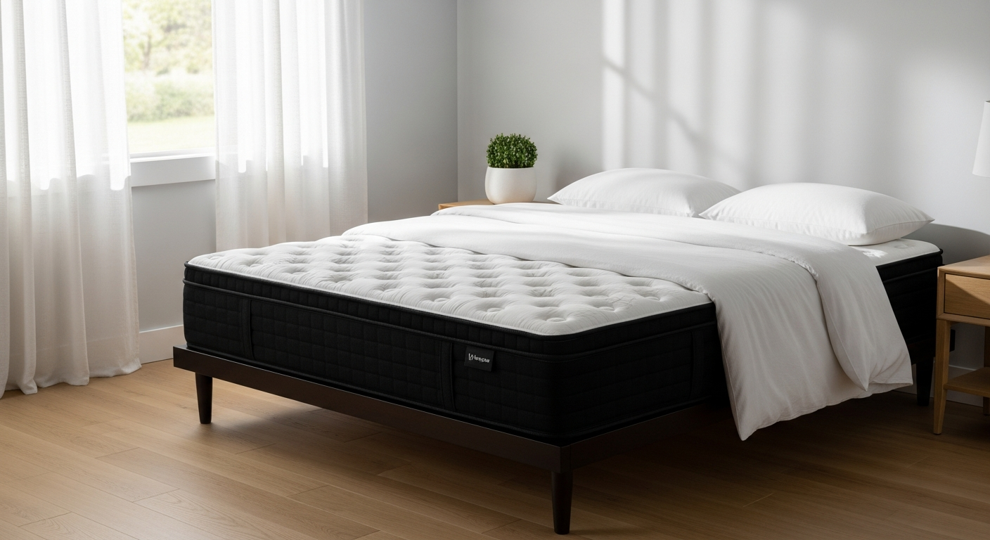 EGOHOME Black 14-inch memory foam mattress on bed frame showing layered foam construction
