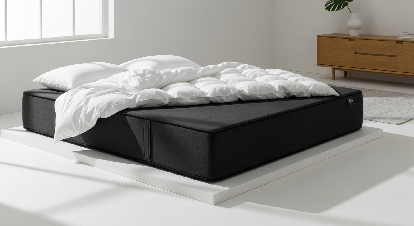 EGOHOME Black 14-inch memory foam mattress on bed frame in bedroom