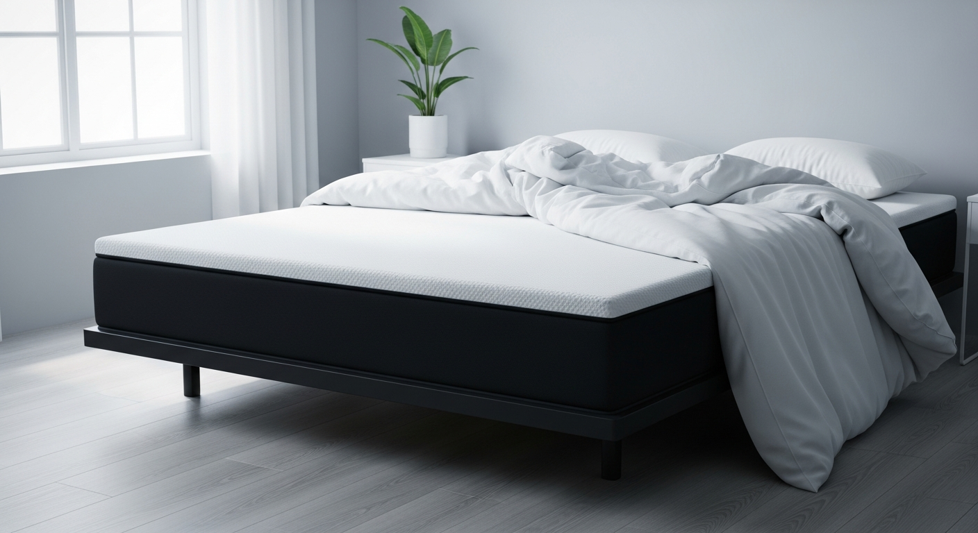 EGOHOME Black 12-inch memory foam mattress on bed frame in bedroom setting