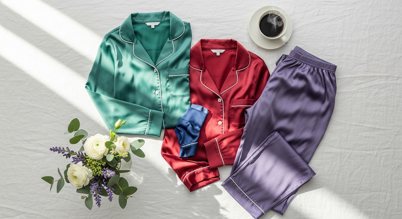 Ekouaer Women's Satin Silky Pajama Set in multiple colors displayed on white background