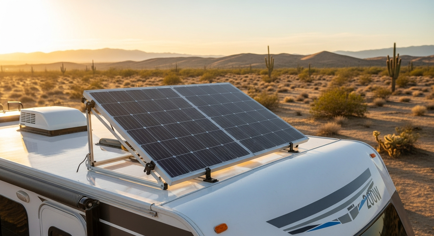 ECO-WORTHY 200W portable solar panel with adjustable kickstands in outdoor camping setting