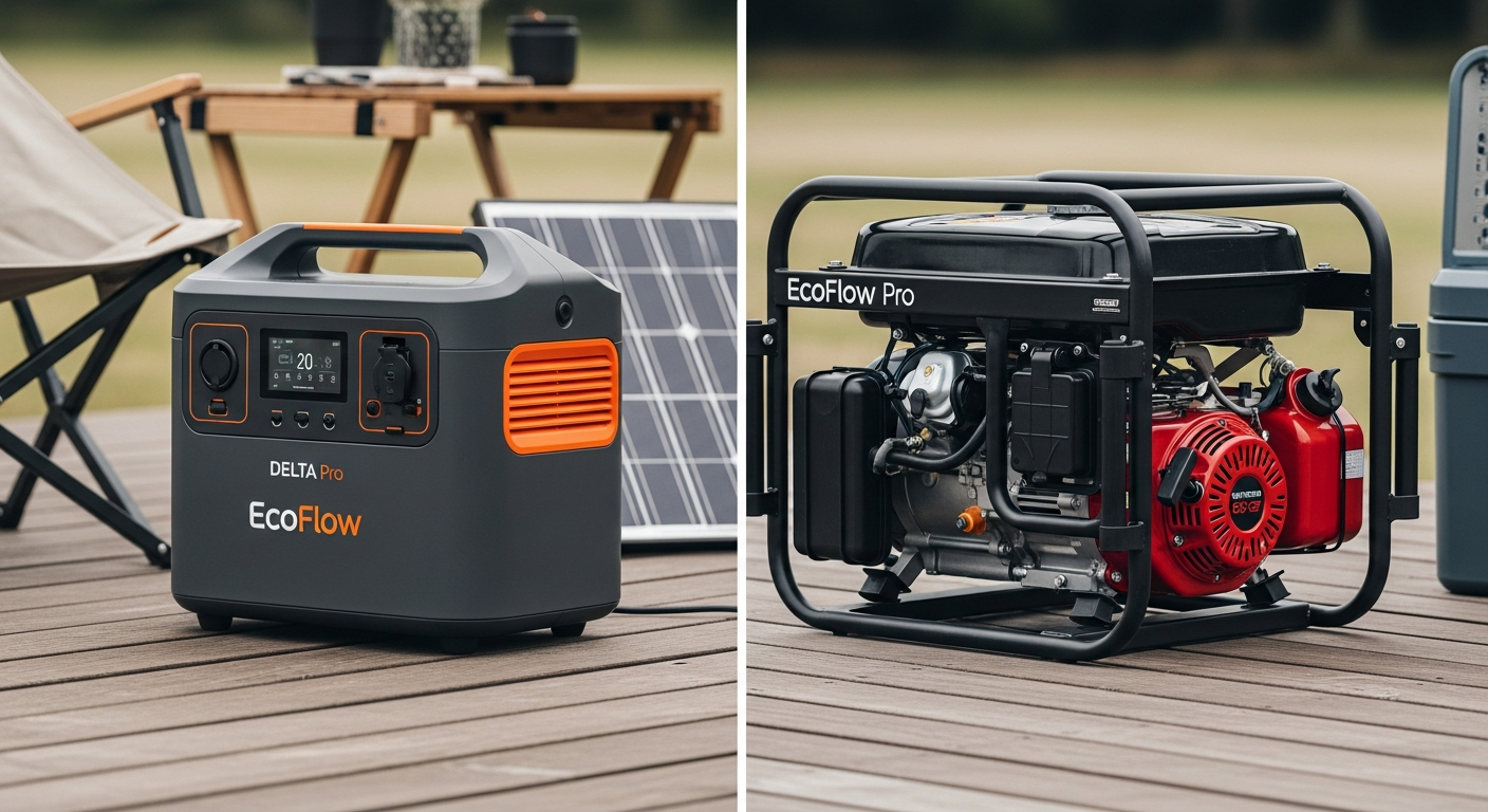 EcoFlow DELTA Pro portable power station with expandable battery modules and solar panels