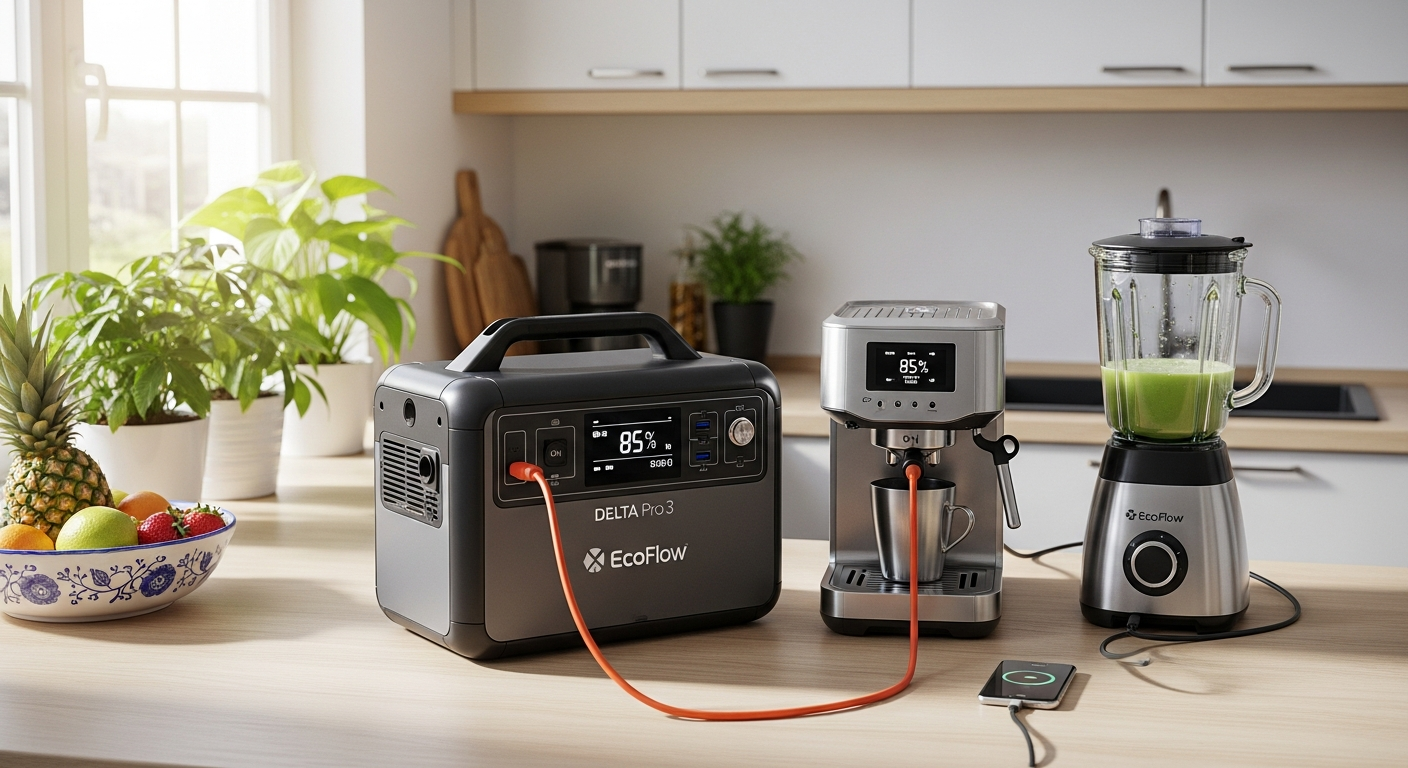 EcoFlow DELTA Pro 3 portable power station with solar panels and home backup setup