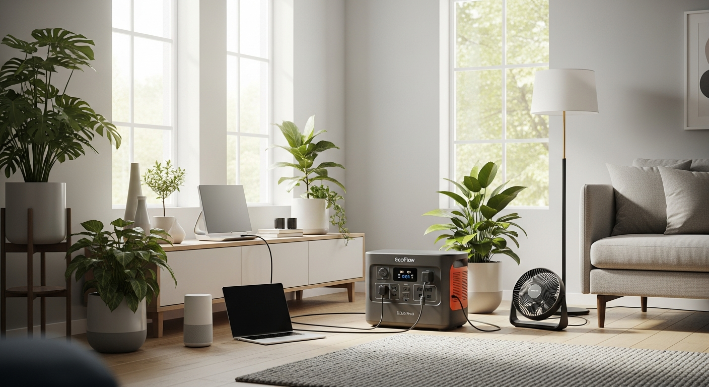 EcoFlow DELTA Pro 3 portable power station with expandable battery modules displayed in home setting