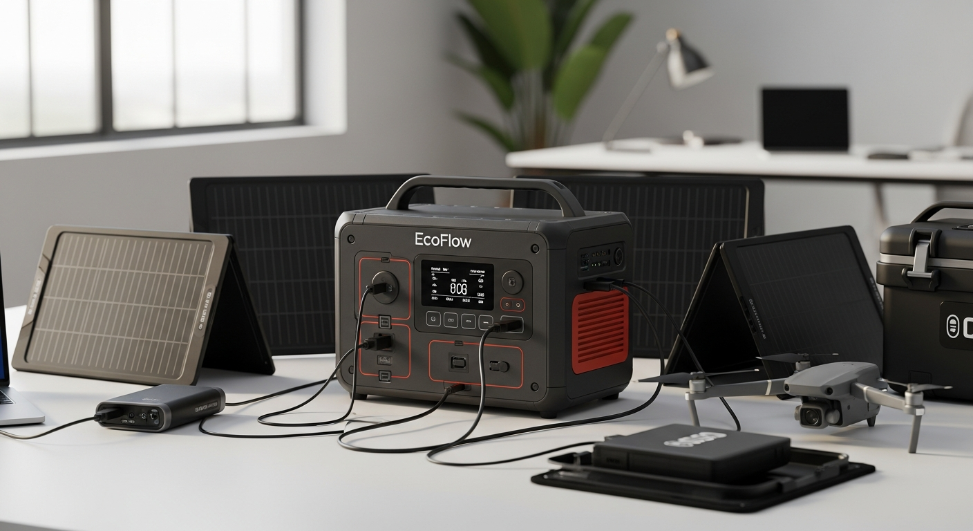 EcoFlow Delta Pro 3 portable power station with expandable battery modules and solar panels