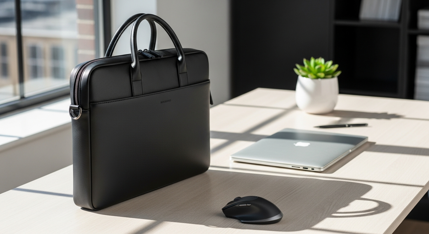 Ecosusi Women's Vegan Leather 15.6-Inch Laptop Briefcase in dark color with gold hardware