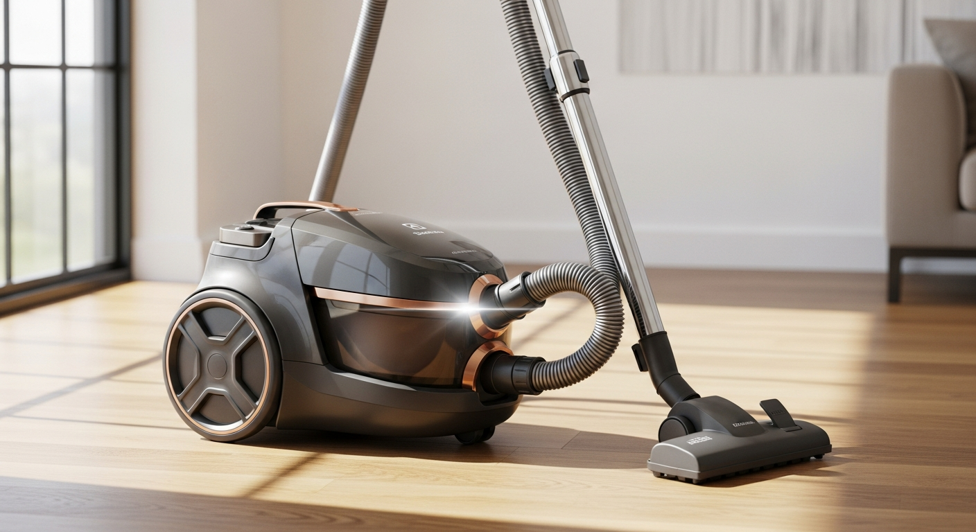 Electrolux PD82-4ST black and blue bagged cylinder vacuum cleaner on white background