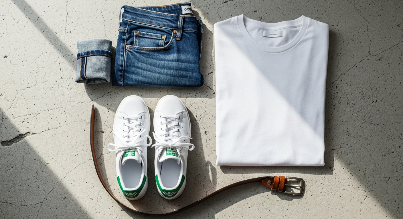 Adidas Stan Smith classic white leather sneaker with green heel tab displayed on neutral background