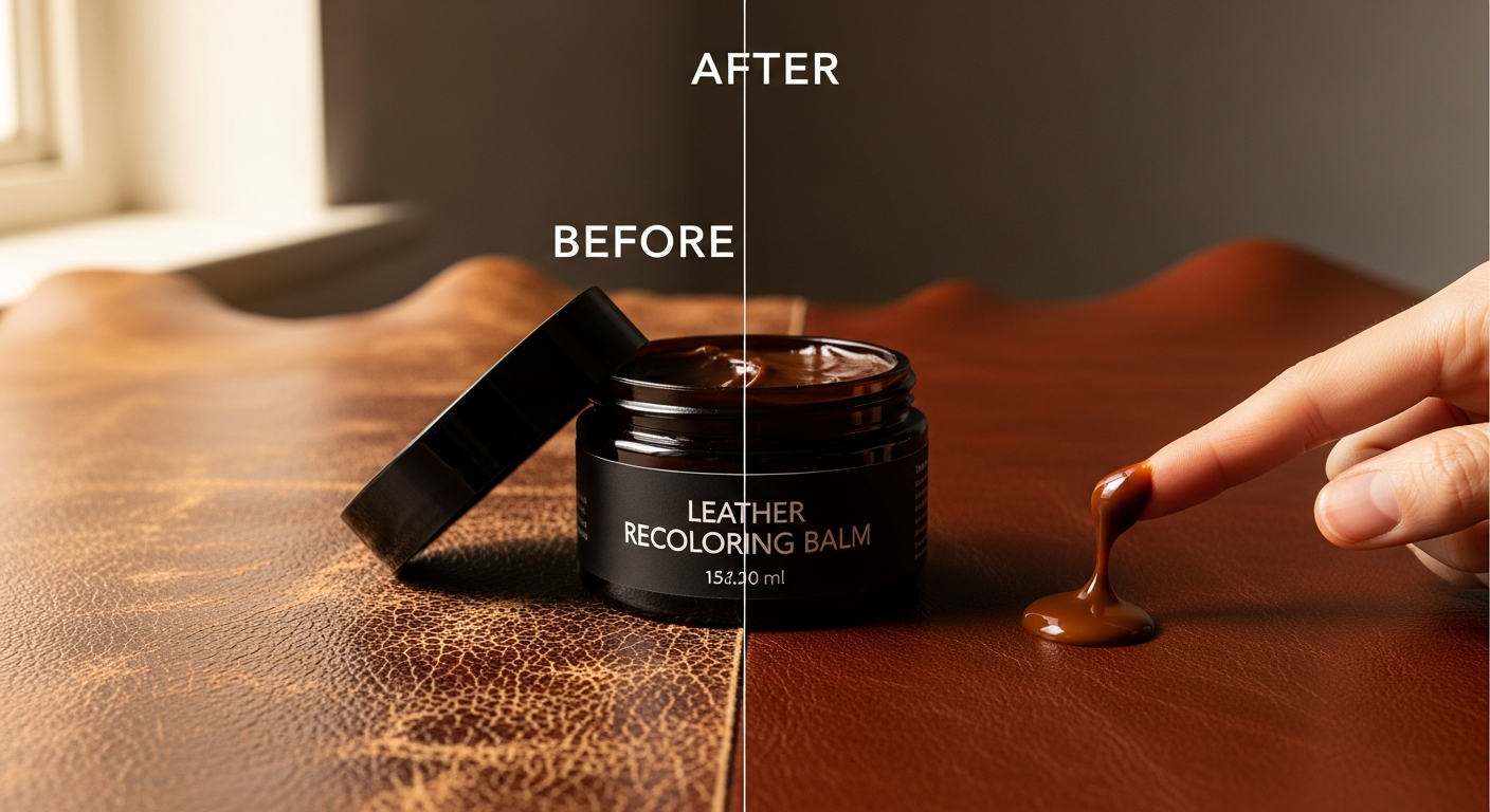 Furniture Clinic Leather Re-Coloring Balm restoring faded car seat and designer handbag leather