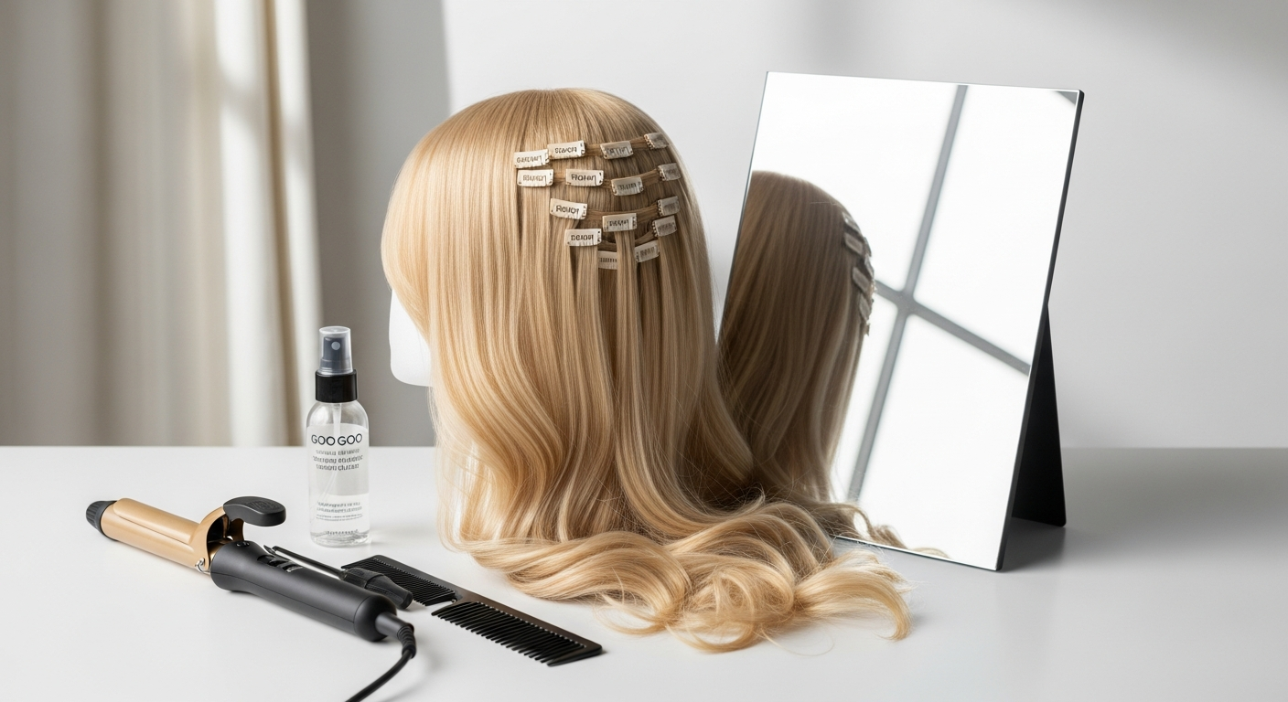 GOO GOO Classic Clip-In Human Hair Extensions displayed in multiple shades and lengths
