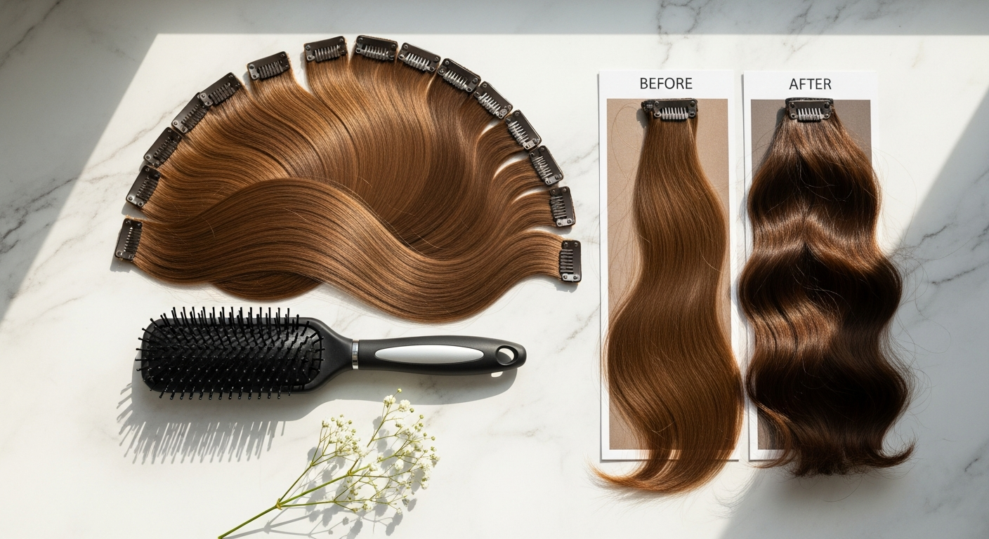 GOO GOO Classic Clip-In Remy Human Hair Extensions displayed in multiple shades and lengths for hair transformation