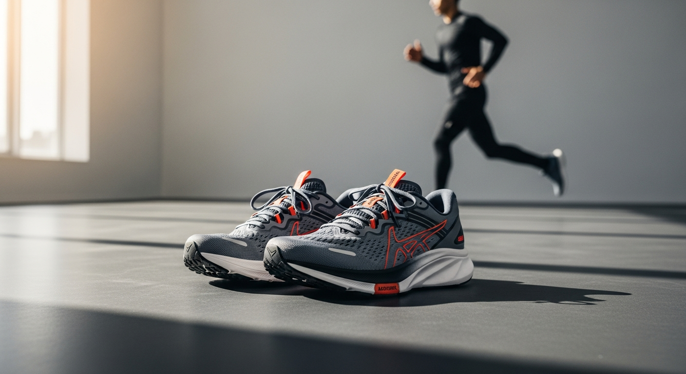 Advanced performance running shoes displayed on athletic track surface
