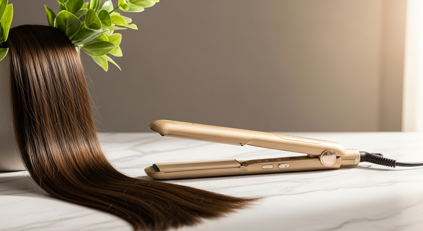 Golden Curl Gold Professional Hair Straightener with titanium-tourmaline plates for thick hair