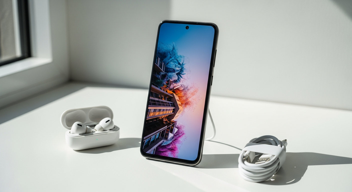 Samsung Galaxy A56 5G smartphone displaying vibrant 120Hz AMOLED screen outdoors