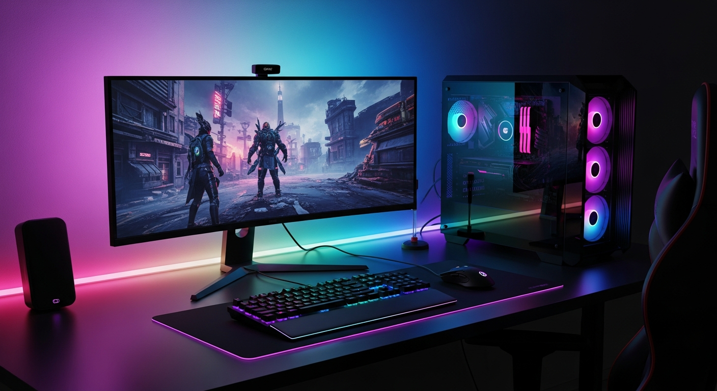 Govee RGBIC LED strip lights with protective coating illuminating a gaming setup with dynamic colors