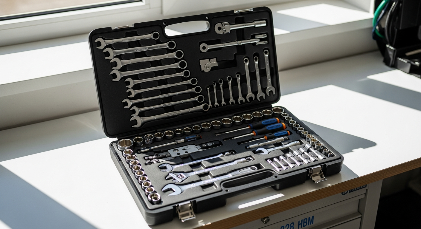 HBM 228-piece professional tool case with aluminum case and organized compartments