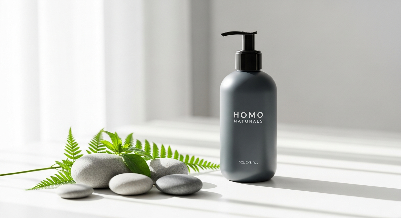 Homo Naturals Downstairs Fresh Intimate Gel bottle with natural ingredients displayed