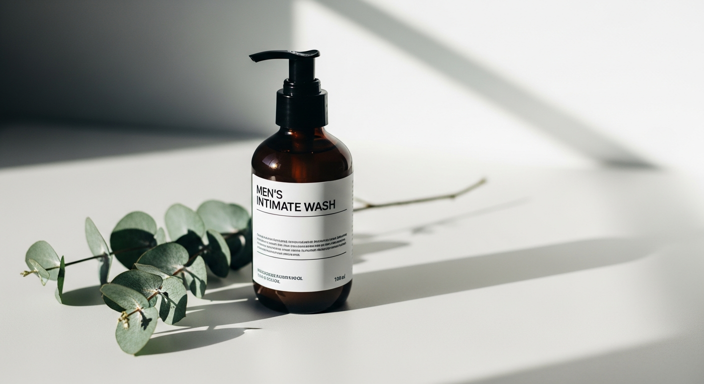 Homo Naturals Downstairs Fresh Intimate Gel bottle with natural ingredients displayed