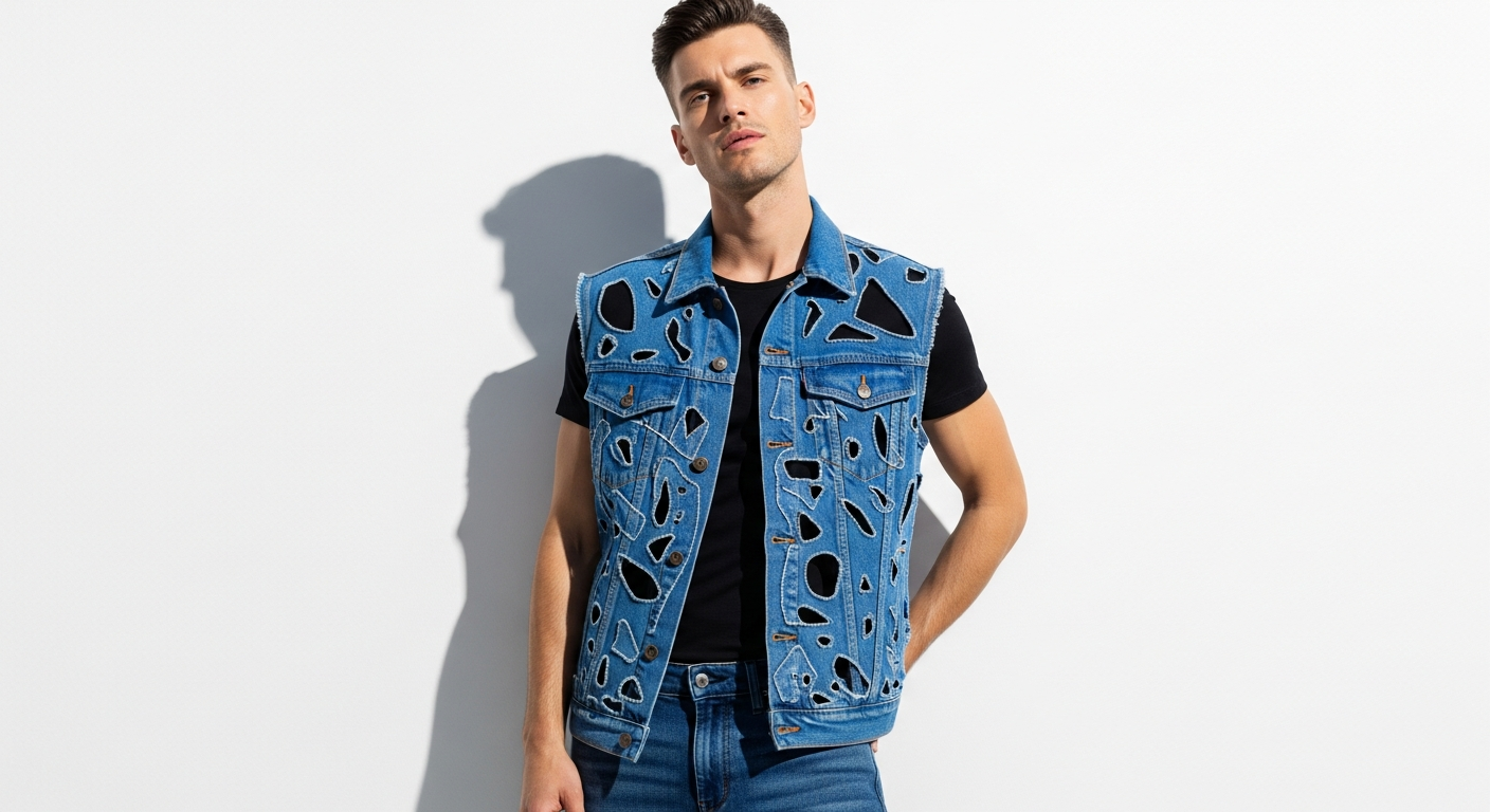 Gabrit Cut-Out Blue Denim Vest: Artistic